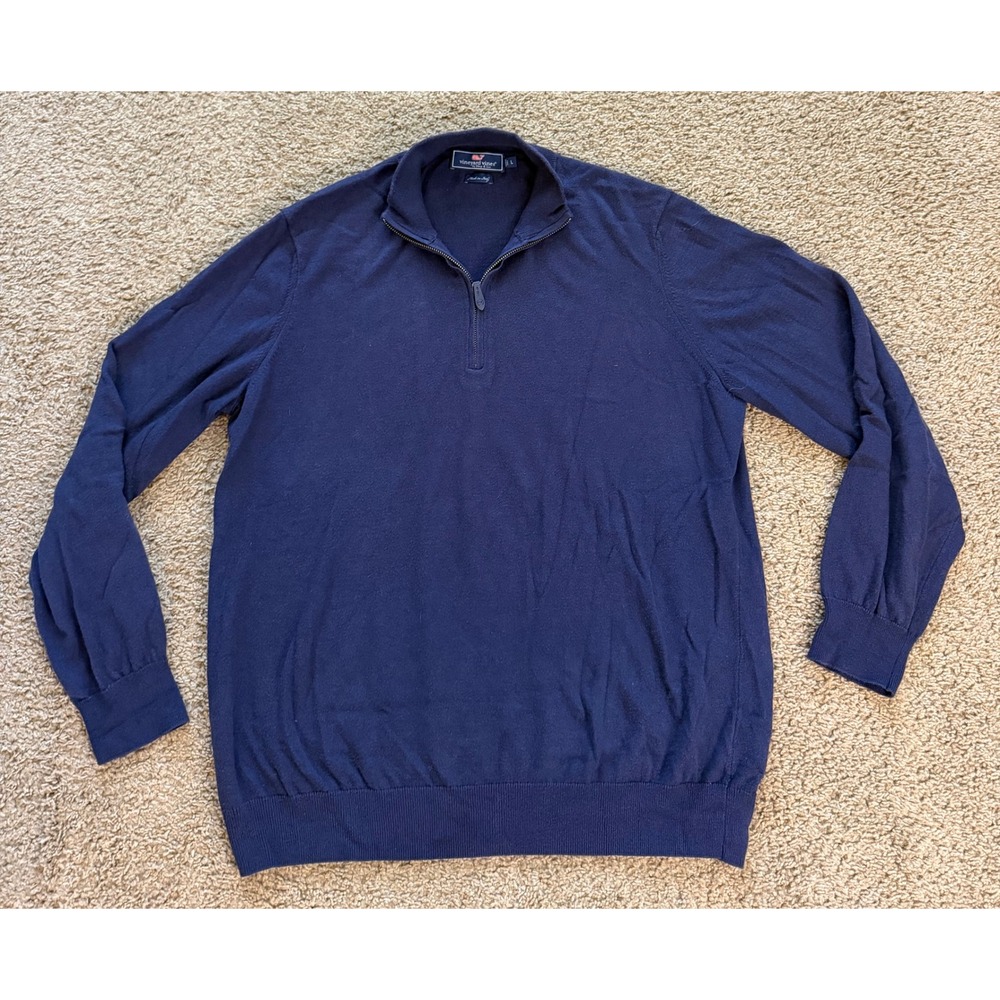 Vineyard Vines Mens Large Navy Blue Cotton Cashmere Quarter Zip Sweater Italy